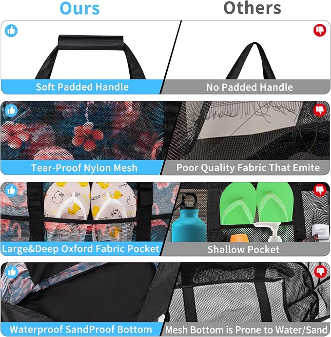 KABAQOO Mesh Beach Bag, Extra Large Beach Bags with 9 Pockets & Zipper Waterproof Lightweight Beach Tote for Beach/Pool Trip - Image 4