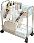 2 Tier Utility Rolling Cart with Wheels Sofa Side Table Small Under Desk Storage Organizer, Clear Acrylic Plastic Mobile Trolley Organization Storage Cart for Kitchen Pantry Bathroom Vanity by Ufriandz