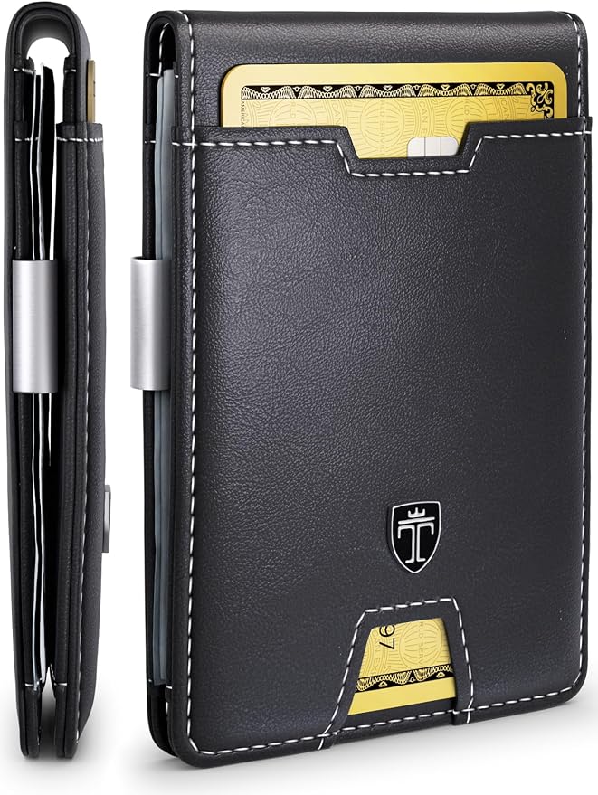TRAVANDO Money Clip Wallet - RFID Protected Bifold Wallet for Men for 11 Cards - including Gift Box (Black & White) by TRAVANDOWallets