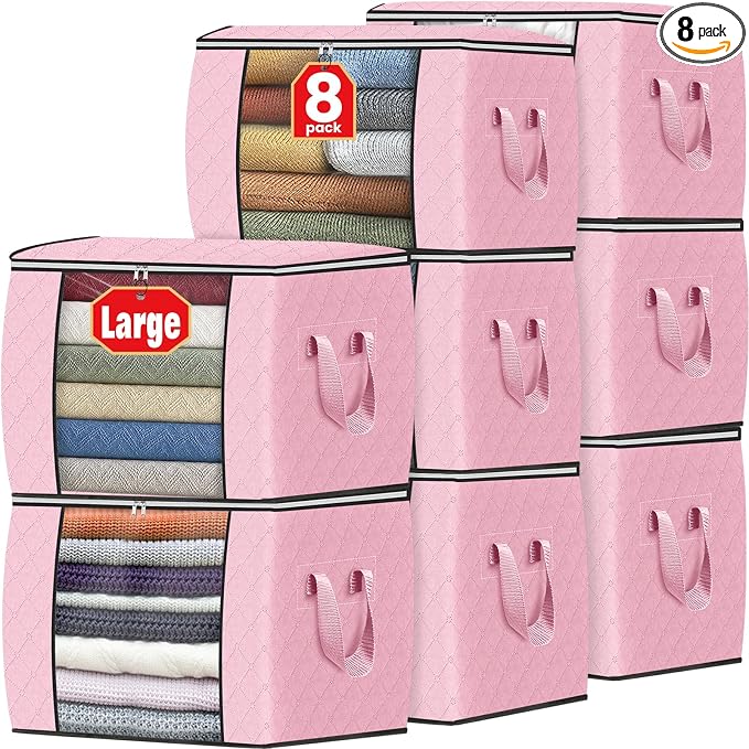 90L Clothes Storage, Foldable Thick Fabric Blanket Storage Bags | Foldable Containers with Zippers,Window and Handles for Organizing Bedroom, Closet, Comforter, Bedding,Dorm essentials by Fabtotes