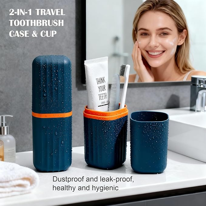 Toothbrush Travel Case, 2-in-1 Toothbrush Holder with Mouthwash Cup | Dustproof & Leakproof, Travel Essential, Toothpaste and Toothbrush Case, For Traveling Camping Business Trip Dorm Bathroom - Image 2