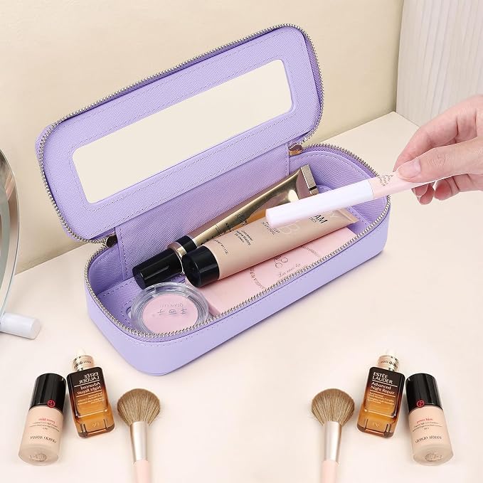 Pinkmik Makeup Brush Case, Purple, Slim | Clear Travel Cosmetic & Toiletry Bag, Small with Zipper, Purse Organizer, Car Essential Bag for Women - Image 6