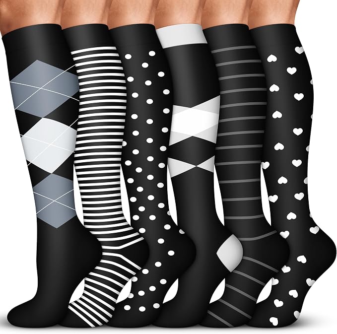 Acture 6 Pack Compression Socks for Women and Men - Knee High for Medical, Running, Nurses, Travel by Acture