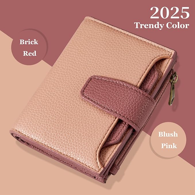 Small Wallet Women RFID Blocking Soft Leather Bifold Compact Card Holder Wallet for Women with Zipper Coin Pocket 4 ID Window - Image 3