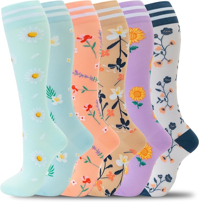fenglaoda Compression Socks for Women Men Support Circulation 6 Pairs Socks For Nurse, Travel, Flight by fenglaoda