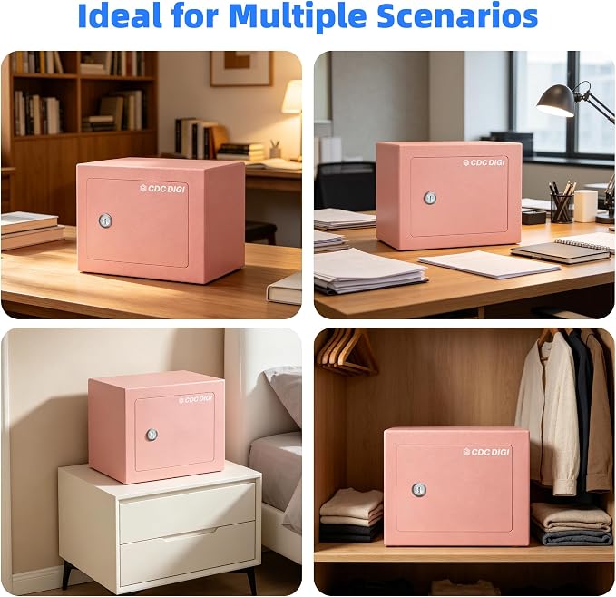 CDC DIGI Steel Security Safe Box with Key Lock,Safe Box for Home, Office, Money, Jewelry, Documents and Valuables, 0.23 Cubic Feet, 9.06" W x 6.69" D x 6.69" H, Pink - Image 7
