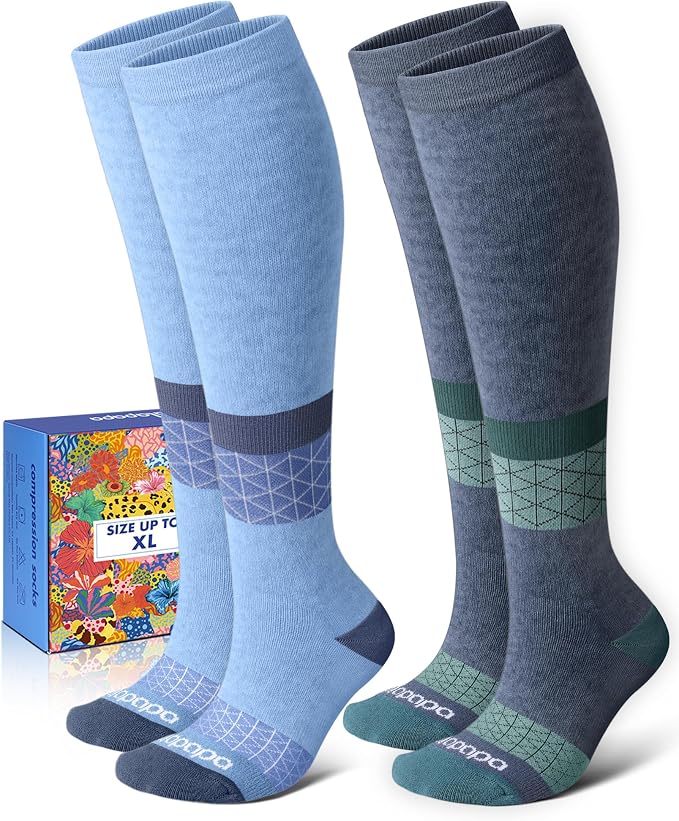 Thick Soft Cotton Compression Socks | 2 Pairs 15-20mmHg Cushioned Soft Breathable Comfortable Knee High Compression Socks for Women Men, Pregnancy Travel Nurse by Lalapapa