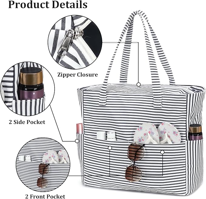 LEDAOU Beach Bag Waterproof Sandproof Women Beach Tote Pool Bag with Zipper for Swim Gym Grocery Travel with Wet Pocket | Sandproof - Image 7