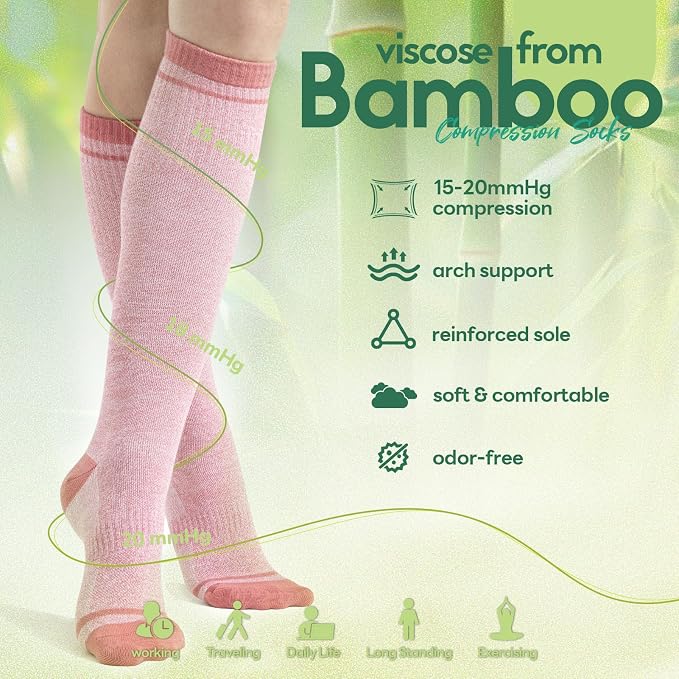 Compression Socks Women & Men, 15-20 mmHg Bamboo Viscose Knee High Soft Support for Flying Travel Daily - Image 5