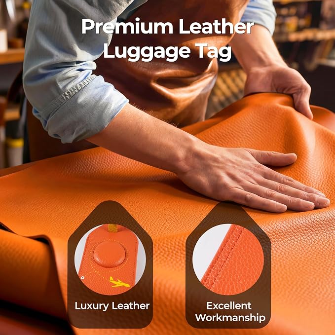 MiLi Smart Bluetooth Luggage Tracker Tag for iOS & Android | Works with Apple Find My & Google Find Hub, Anti-Lost Leather Travel Locator for Suitcase, Backpack & Gear, Orange - Image 6