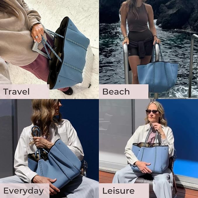 POPUPS Large Neoprene Tote Bag for Women - Everyday Designer Handbag for Travel Work and Beach with Pockets and Zipper Pouch - Image 2