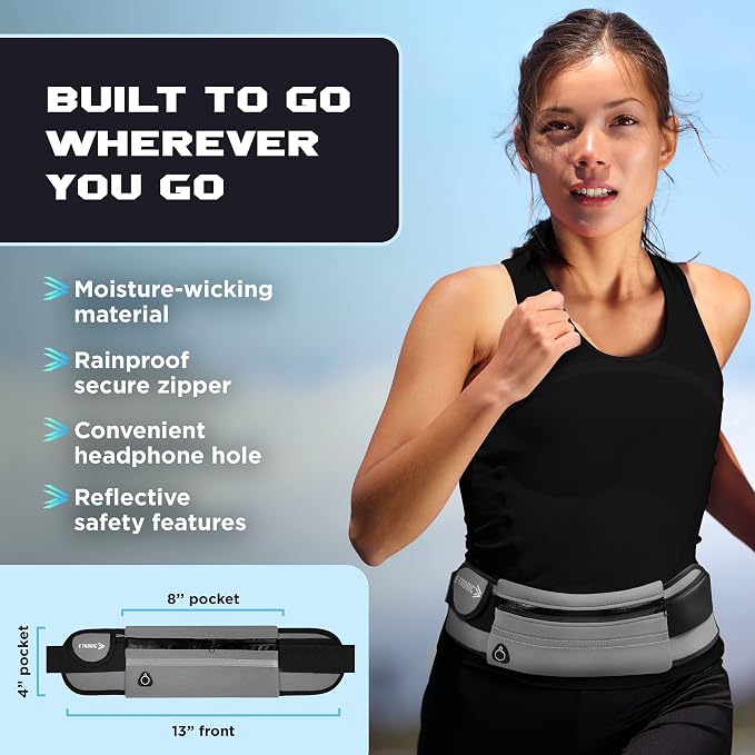 Running Belt for Women and Men, Money Belt and Running Fanny Pack, Hiking Fanny Pack, Holder for Cell Phone, Money, and Keys, Adjustable Belt Pouch fits Most Phone and Waist Sizes - Image 4