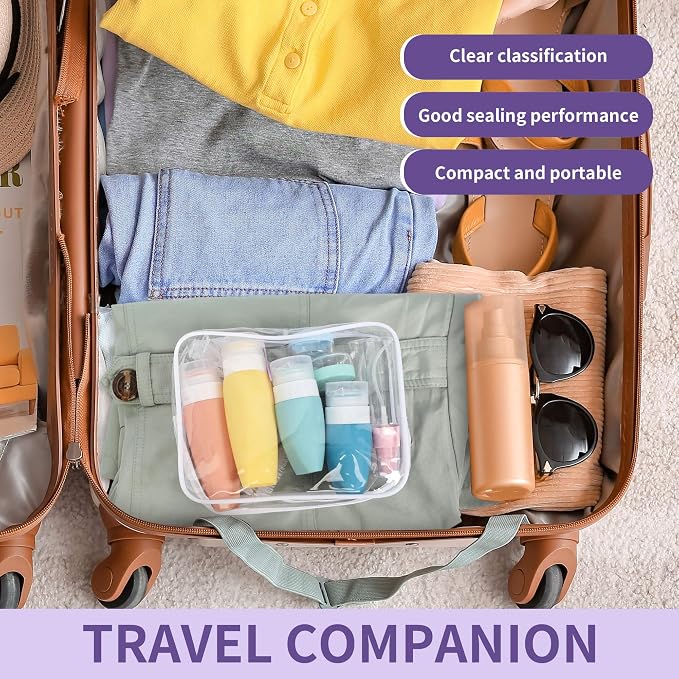 19 Pack Travel Bottles for Toiletries - TSA-Approved Leak-Proof Silicone Containers with Cream Jars Spray Bottles Funnel Brushes & Labels - Portable Refillable Kit for Shampoo Lotion & Conditioner - Image 3