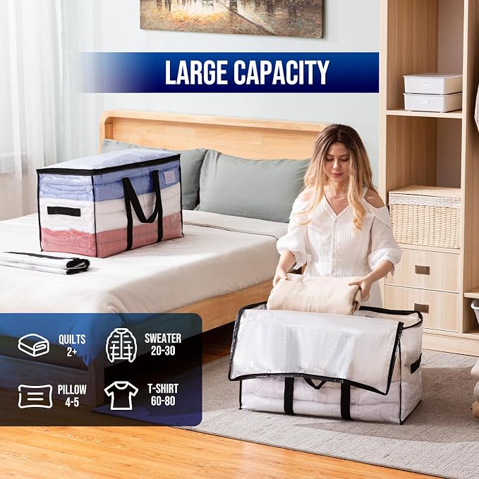 TAILI 8 Pack Clear Extra Large Moving Bags,Storage Bag with Visible Window | 93L Heavy Duty Totes For Storage,Wrap Around Handles,Alternative to Moving Boxes, College Dorm,Perfect for Moving - Image 4
