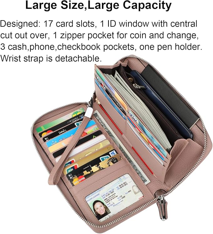 Small Compact Women Wallet RFID Blocking Genuine Leather Bifold Purse with ID Windows - Image 3