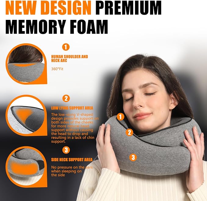 Travel Pillows for Airplanes, Travel Neck Pillow, Neck Pillow Airplane Memory Foam Travel Pillow 360 Degree Support Portable Pillows for Airplanes Offices and Cars - Image 2