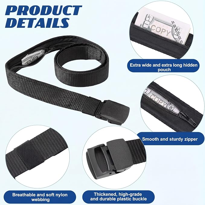 2 Pcs Money Belts for Travel for Men with Hidden Money Pocket Travel Security Belt Nylon Anti Theft Wallet with Plastic Buckle for Dad Business Outdoor Work Boyfriend, Coffee and Black - Image 3