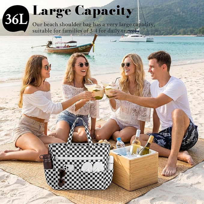 Large Beach Bags for Women, Waterproof Sandproof Beach Tote Bags Swim Pool Bags with Zipper & Wet Pocket Family - Image 3