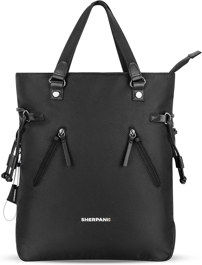 Sherpani Tempest, Anti Theft Convertible Backpack Tote, 14L Travel Backpack, Travel Gifts for Women, Handbags, RFID Protection, Metal Hardware, Fits 15” Laptop (No Sleeve) (Carbon) by SHERPANI