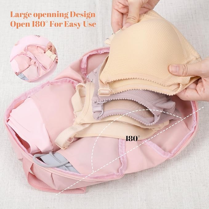 SHENLIU Travel Underwear Organizer Bag for Women, Portable Multi-Compartment Underwear Travel Cubes for Bras Lingerie, Luggage Packing Organizer for Suitcase Carry-Ons(Pink) - Image 3