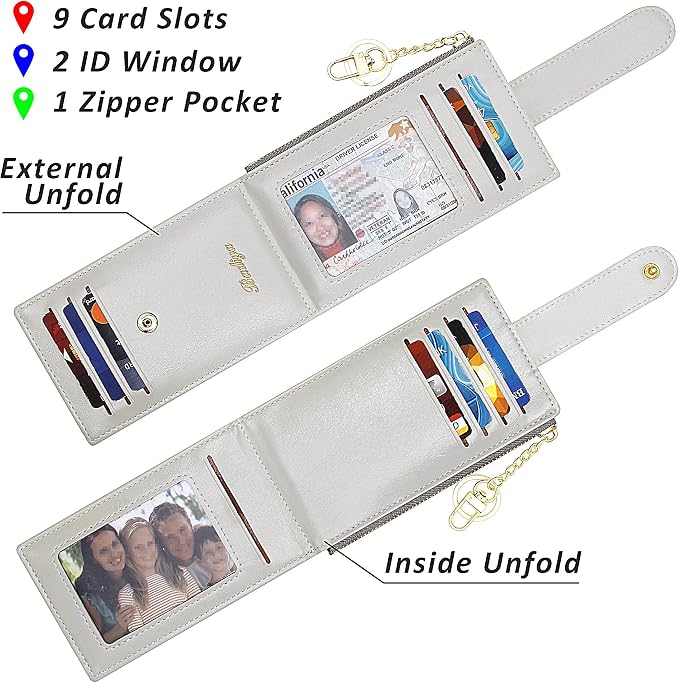 Badiya Slim Women Wallet RFID Blocking Bifold Compact 9 Card Slots Holder Wallets Soft Leather with Zipper Coin Pocket 2 ID Window - Image 4