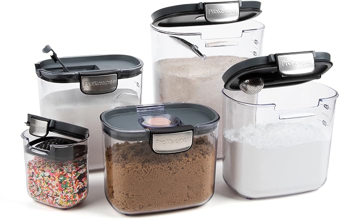 ProKeeper+ Airtight Food Storage Container Set – Clear Plastic Flour and Sugar Canister Set with Magnetic Accessories for Kitchen Organization (Grey, 9-Piece) - Image 7