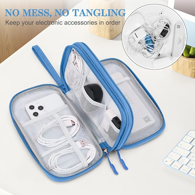 FYY Electronic Organizer, Travel Tech Pouch Bag, Medium, Cyan | Wrist Strap, Waterproof, Double Layers Portable Electronics Travel Carrying Case for Cord, Charger, Daily Business Trips Use - Image 5