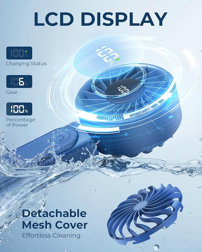 Handheld Fan, Portable Fan, 4000mAh Rechargeable Personal Fan, 180° Foldable Mini Desk Fan with 6 Wind Speed, LCD Digital Display, Lanyard as Neck Fan, Ultra Quiet, Pocket Size for Indoor Outdoor - Image 5
