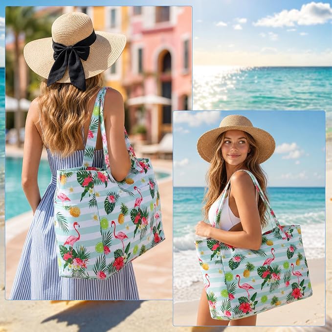 JATEBI Beach Bag with Makeup Pouch for Women | Waterproof Pool Tote Bags with Wet Compartment for Swim Shopping Travel, Zipper, Wet Compartment, 5 Pockets - Image 2