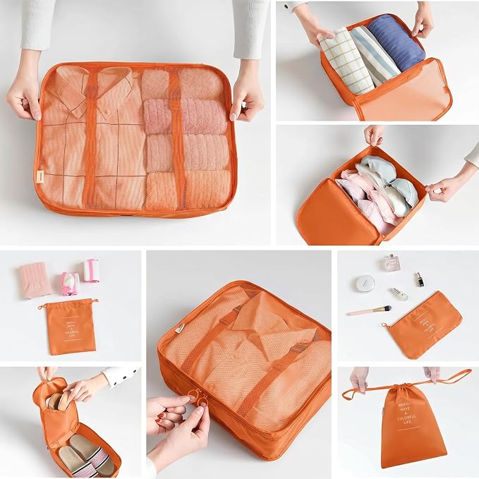 LANSKLBD 6/8 Set Packing Cubes for Suitcases Travel Luggage Packing Organizers,Travel Accessories Essentials Luggage Organizer with Shoe/Tioletry/Laundry Bag (Orange, 8 set) - Image 4