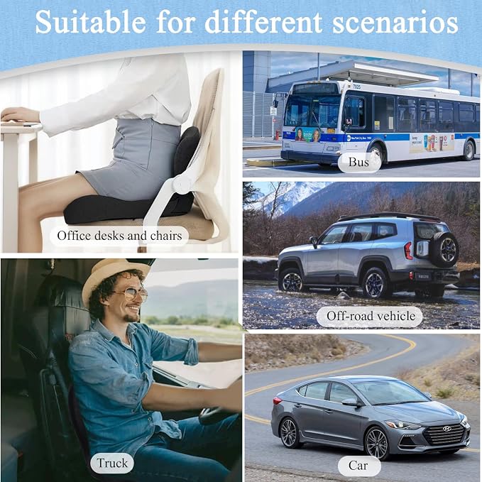Seat Cushion with Lumbar Support Pillow, Back and Seat Cushion for Office | Ergonomic L-Shaped Car Seat Cushion for Cars, Wheelchairs, Truck Seat Cushion for Sciatica & Lower Back Pain Relief - Image 7