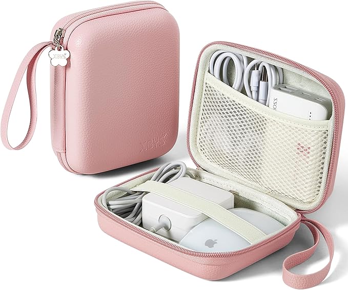 Portable Charger Case, Tech Pouch Travel Organizer, L, Pink | Hard Shell Electronic Storage for MacBook Power Adapter, Magic Mouse, Charging Cords, Power Bank Laptop Accessories by Linpr