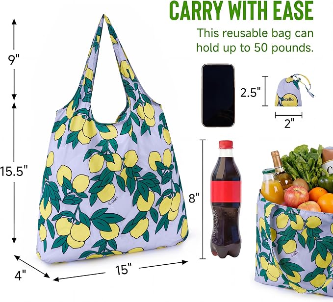 Stelle Lightweight Reusable Grocery Bag with Handles Ripstop Nylon Foldable Tote Shopping Bags for Travel and Groceries - Image 3