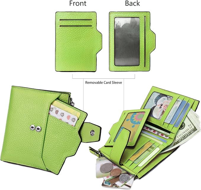 Women's RFID Blocking Leather Small Compact Bi-fold Zipper Pocket Wallet Card Case Purse with id Window - Image 3