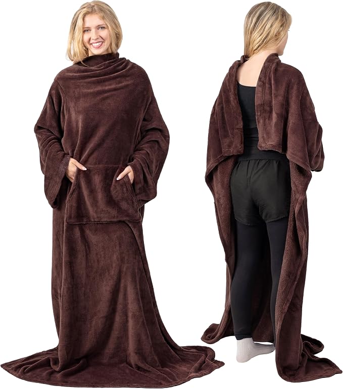 PAVILIA Blanket with Sleeves for Adult Women Men, Soft Warm Wearable Blanket Fleece Wrap Throw, Robe Blanket Gift - Image 3