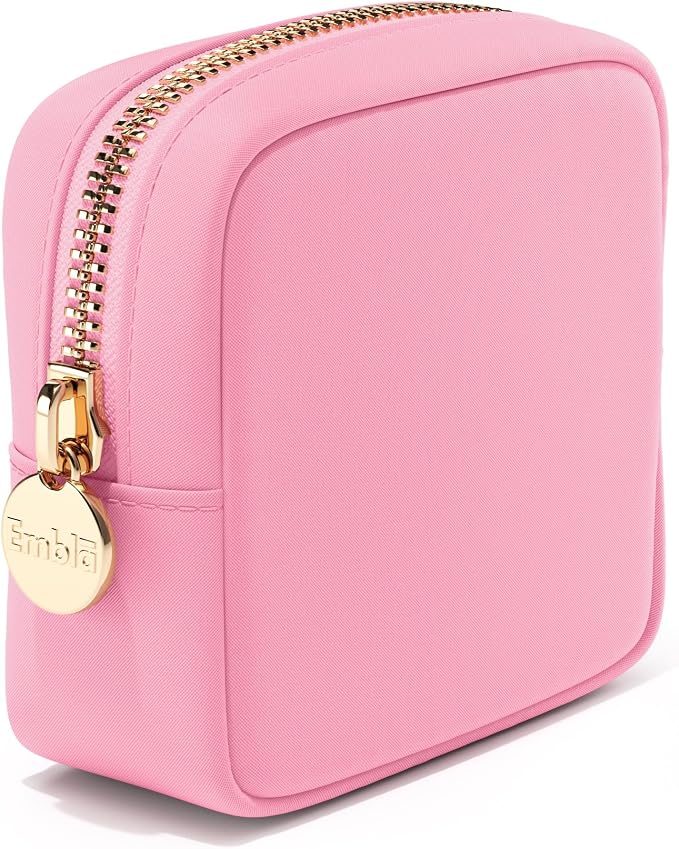 Embla Small Makeup Bag for Purse, Mini Waterproof Nylon Cosmetic Pouch, Durable and Lightweight Travel Toiletry Bag with Smooth Zipper, Light Pink by Embla