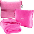 BlueHills Premium Soft Travel Blanket Pillow 2-in-1 Combo Plane Cute - Pink | Packed in Soft Bag Pillowcase, Hand Luggage Belt & Backpack Clip, Compact Plane Traveling Essentials Flight Carry-on Comfort by BlueHills