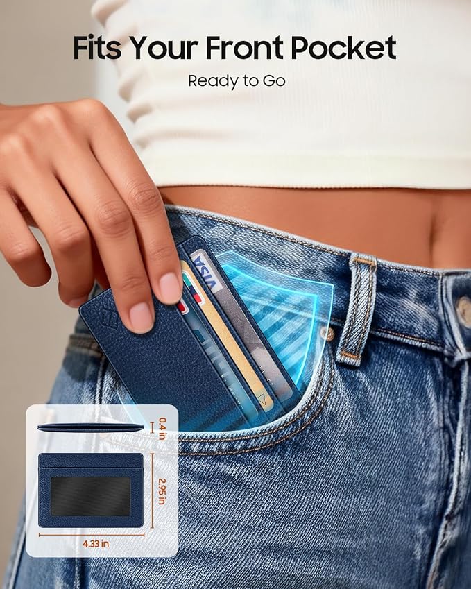 FINTIE Slim Minimalist Front Pocket Wallet RFID Blocking Credit Card Holder | Card Cases with ID Window for Men Women, Navy - Image 4