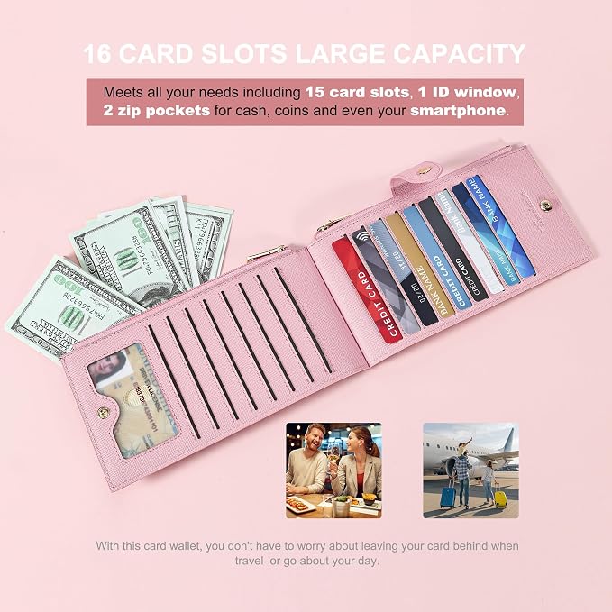 Travelambo RFID Wallet Women Large Size Bifold Multi Card Wallet Case with Zipper Pocke Credit Card Holder for Women - Image 4