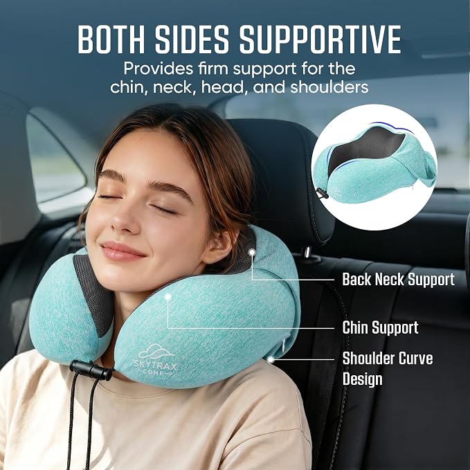 SkytraxComf® Travel Neck Pillow with Hood for Privacy on Long Flights | Memory Foam | Airplane Sleep | Safety-Tested Materials | Extra Large Hood | Chin Support | Earplugs | Washable Cover - Image 4