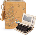 KITEVIUN Women RFID Blocking Small Bifold Wallet, Compact Cash Clutch with Zipper Coin Pocket, Glittery Butterfly Design, Credit Card Holder, Travel Purse with Tassel YELLOW by KITEVIUN