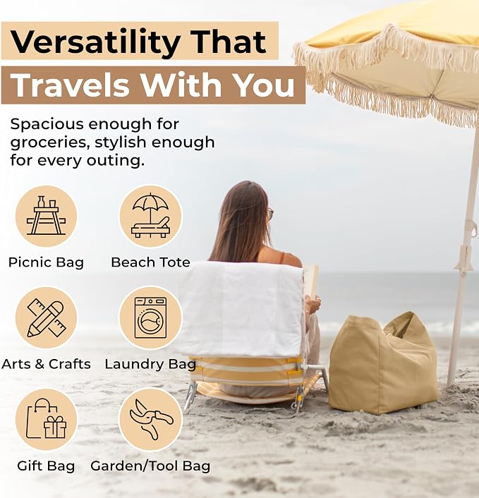 VeraMia Canvas Grocery Bag 3pc XL Set with Real Pockets, Long Shoulder Strap and Short Handle. Heavy Duty, Foldable, Washable - Image 5