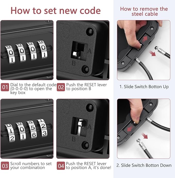 LOFICOPER Portable Lock Box, Beach Security Box for Travel, Anti-Theft 4-Digit Combination Lock Box, Cash Box with Removable Wire Rope for Dorm, Gym, Travel, Hotel, Office - Image 5