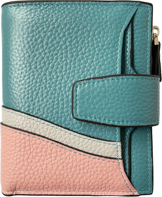 Women's RFID Blocking Leather Small Compact Bi-fold Zipper Pocket Wallet Card Case Purse with id Window by AINIMOER