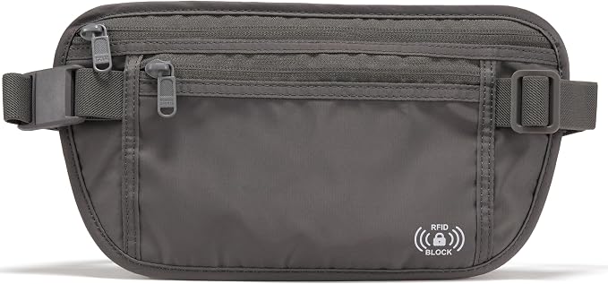 Pander RFID Blocking Travel Money Belt – Hidden Waist Pouch for Passport, Cash, Cards, Slim Belt Bag for Men and Women, Dim Grey by Pander