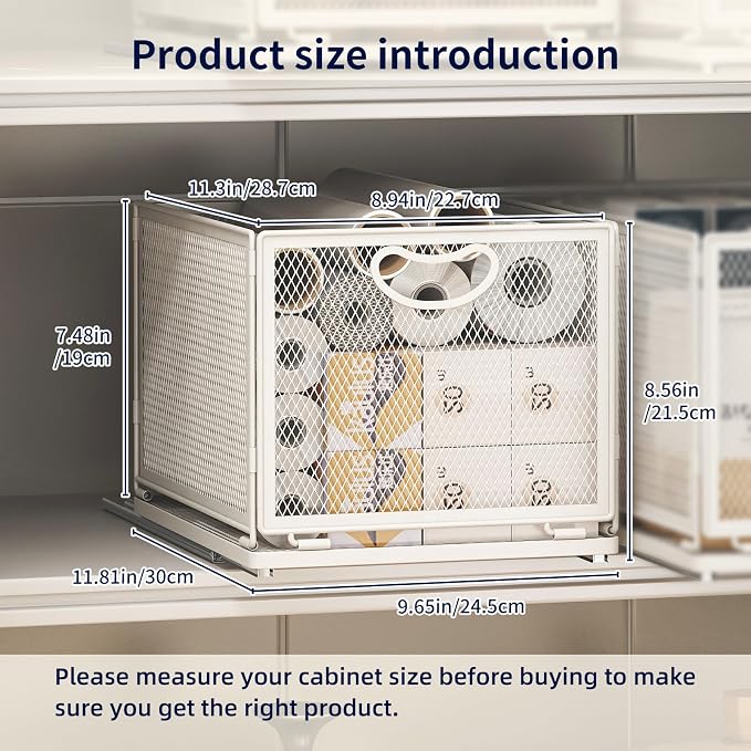Pull Out Cabinet Organizer, No Drill Adhesive Sliding Drawers for Kitchen, Metal Mesh Wire Storage Shelf for Pantry & Under Sink, White (9.6" W x 11.8" D x 8.4" H) - Image 2