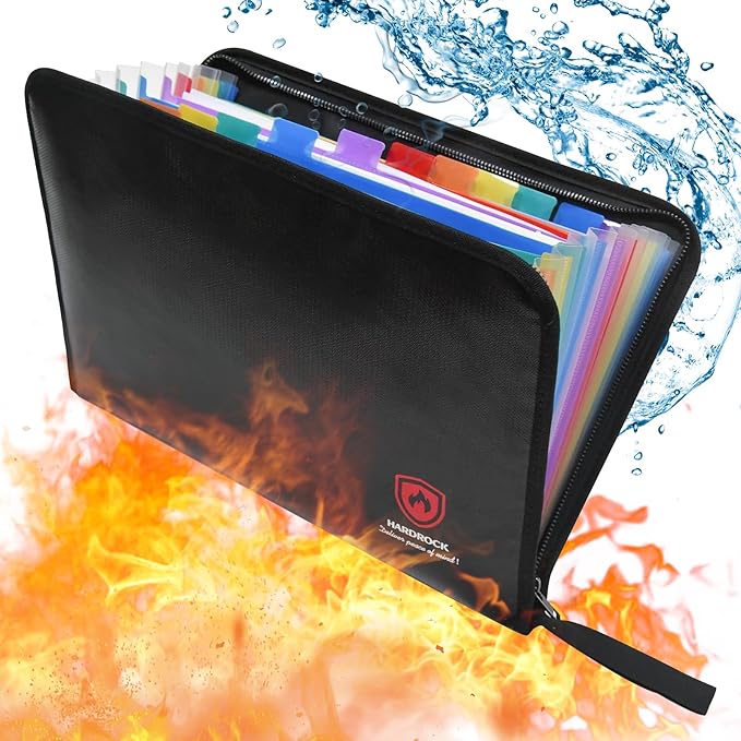 Fireproof Accordion File Organizer,Important Document Organizer,end of Life Planner Organizer Binder，Expanding Portable fire Proof Document Bag，Waterproof Folio Holder File folders for A4 Paper by Deliverpeaceofmind%EF%BC%81