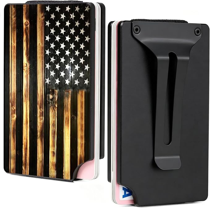 Slim Wallet for Men,RFID Blocking Minimalist Metal Wallet, Money Clip/Cash Holder, Front Pocket Aluminum Credit Card Holder, Ideal Gift for Men,American USA Flag by Unknown