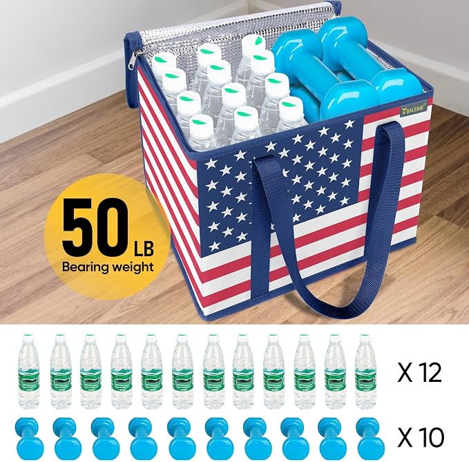 BALEINE 1PK Insulated Reusable Grocery Bag, Heavy Duty Shopping Tote | Foam & Foil Insulation, 9" Long Handles, Reinforced Bottom Keeps Upright, Fold Flat Storage, Water-Resistant Shopping Bag - Image 6