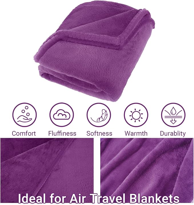 Travel Blanket & Pillow Set, 300 GSM Soft Fleece, 60x43 Inches, 3-in-1 Airplane Blanket, Travel Pillow and Blanket Set, Travel Blanket Airplane Compact with Bag, Travel Essentials, Violet - Image 6